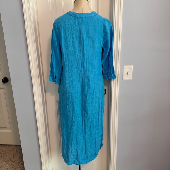 Zara XS Blue 100% Linen Button Down Midi Dress ~ Lagenlook Coastal Beach - Picture 4 of 8